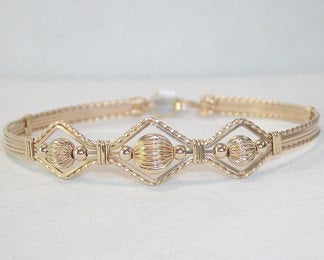 3-Bead Point Gold Filled Fluted Beads Wire Wrapped Bracelet