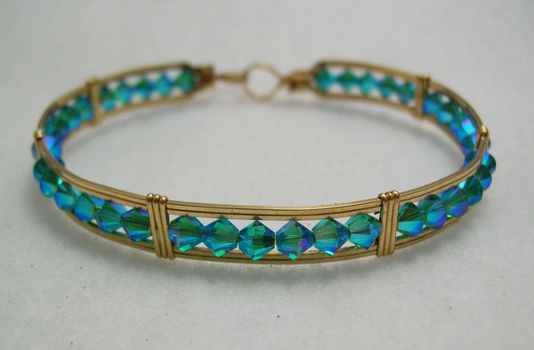 Swarovski Crystal Blue Gold Filled Wire Wrapped Bracelet