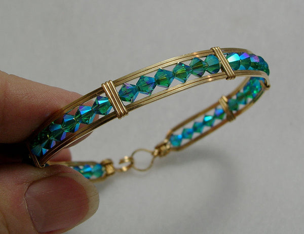 Swarovski Crystal Blue Gold Filled Wire Wrapped Bracelet