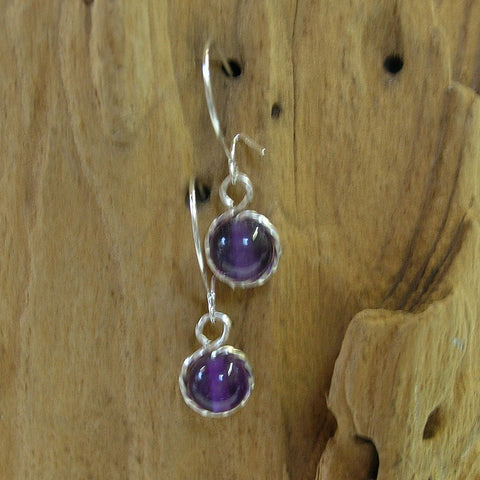 6mm Amethyst Beads Wirewrapped Drop Earrings - February Birthstone