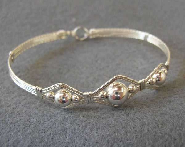 3-Bead Point Smooth Sterling Silver Beads Wire Wrapped Bracelet