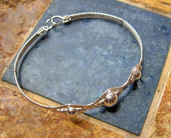 3-Bead Point Smooth Sterling Silver Beads Wire Wrapped Bracelet