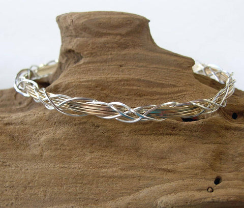 Medium Two-Tone Grapevine Silver Over Gold Wire Wrapped Bracelet