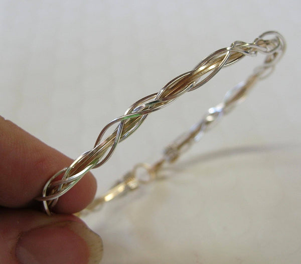 Thin Two-Tone Grapevine Silver Over Gold Wire Wrapped Bracelet