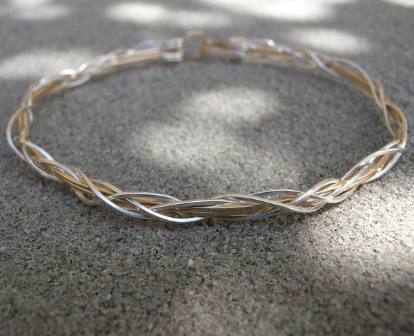 Thin Two-Tone Grapevine Silver Over Gold Wire Wrapped Bracelet