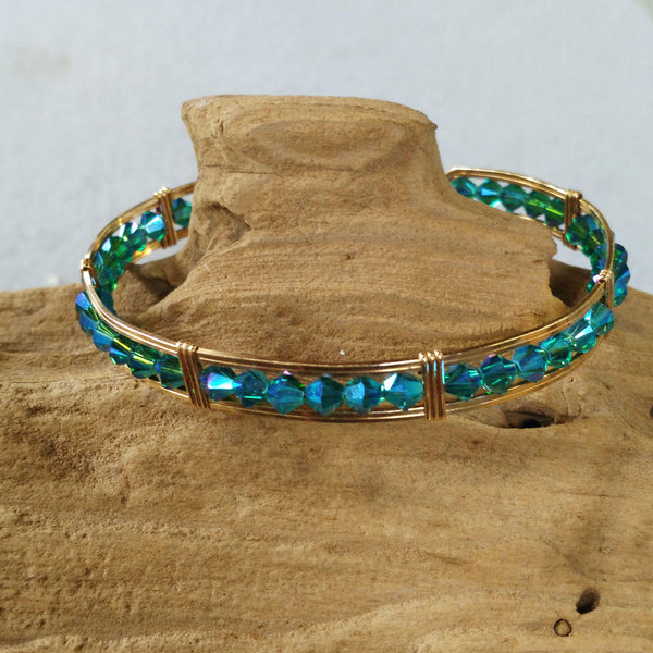 Swarovski Crystal Blue Gold Filled Wire Wrapped Bracelet