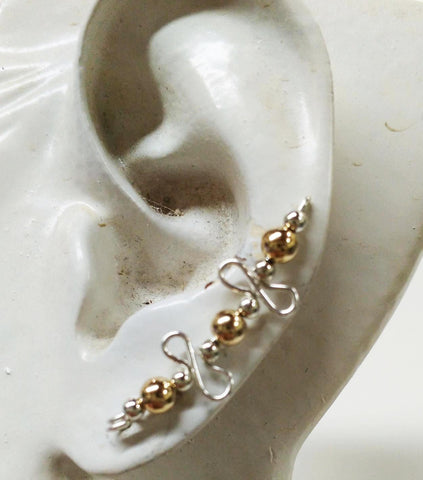 Two-Tone Silver and Gold Beads Wiggle Design Ear Climbers - Ear Sweep 20