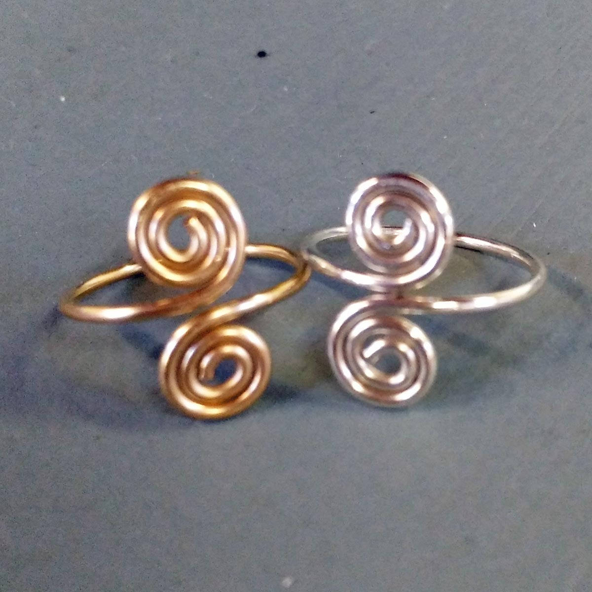 14kt Gold Filled & Sterling Silver Smooth Wire Adjustable Toe Rings - Set of Two