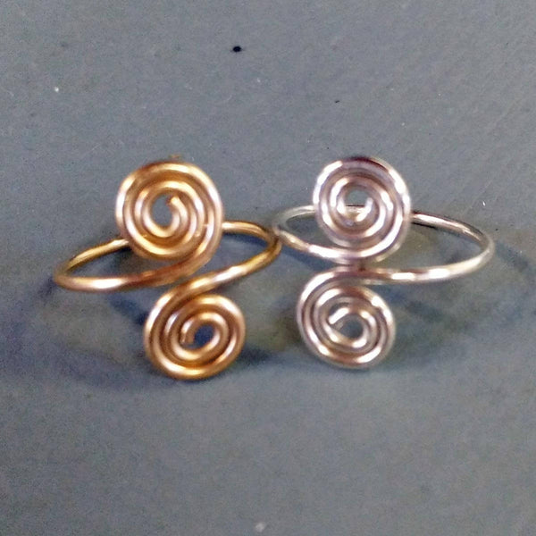 14kt Gold Filled & Sterling Silver Smooth Wire Adjustable Toe Rings - Set of Two