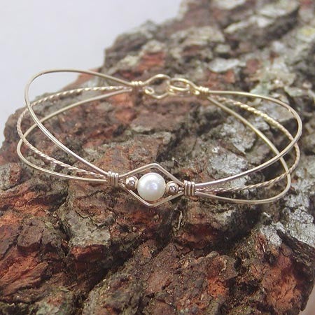 Freshwater Pearl Beaded Gold Filled Wire Wrapped Bracelet - June Birthstone