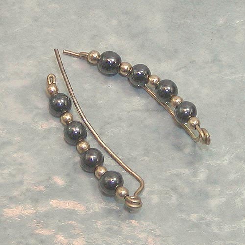 Hematite Beads Gold Filled Wire Ear Climbers - Ear Sweep 13