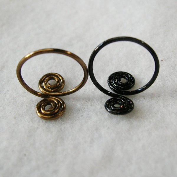 Black & Bronze Copper Adjustable Toe Rings - Set of Two