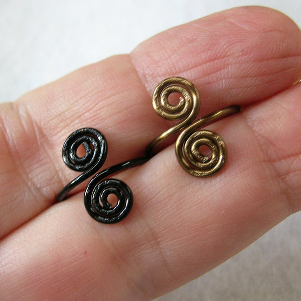 Black & Bronze Copper Adjustable Toe Rings - Set of Two