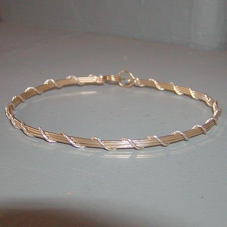 Two-Tone Silver Over Gold Thin Wire Wrapped Bracelet  SSSwa