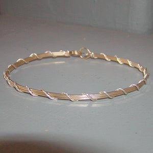 Two-Tone Silver Over Gold Thin Wire Wrapped Bracelet  SSSwa