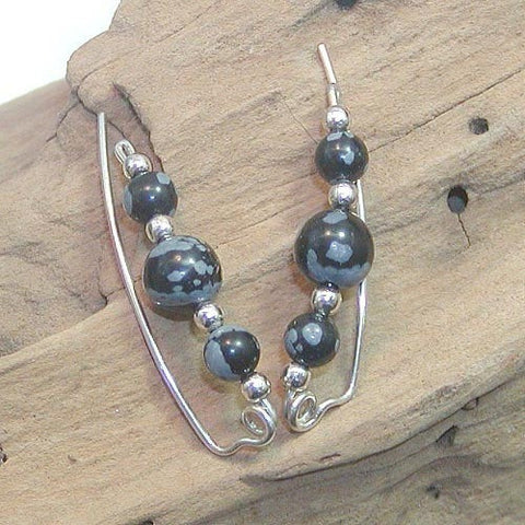 Snowflake Obsidian Sterling Silver Wire Ear Sweeps - Ear Sweep 16