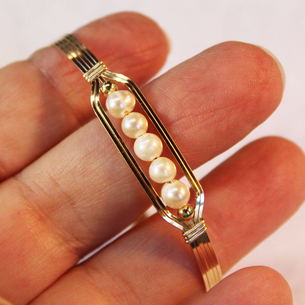 5 Little Beads Freshwater Pearls Gold Filled Wire Wrapped Bracelet