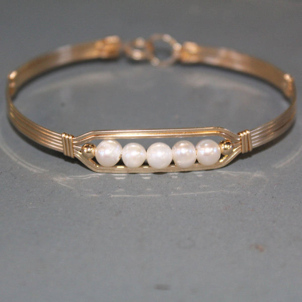 5 Little Beads Freshwater Pearls Gold Filled Wire Wrapped Bracelet