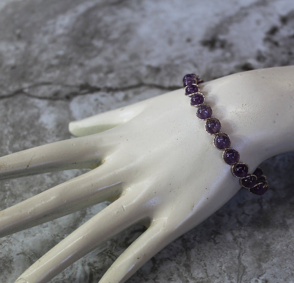 Amethyst Beads Sterling Silver Outline Twist Wire Bracelet