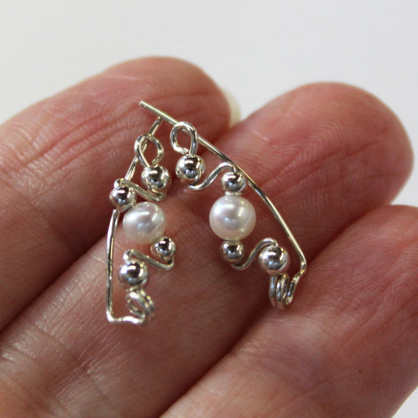 Freshwater Pearls Sterling Silver Wire Ear Sweeps - June Birthstone - Ear Sweep 9