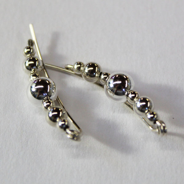 Smooth Sterling Silver Beads Ear Climbers - Ear Sweep 16