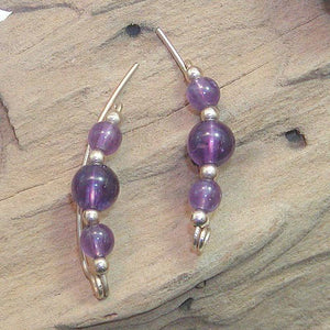 Amethyst Beads Ear Climbers - February Birthstone - Ear Sweep 16