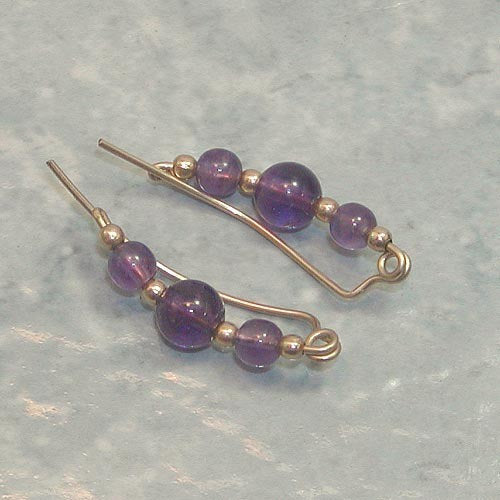 Amethyst Beads Ear Climbers - February Birthstone - Ear Sweep 16