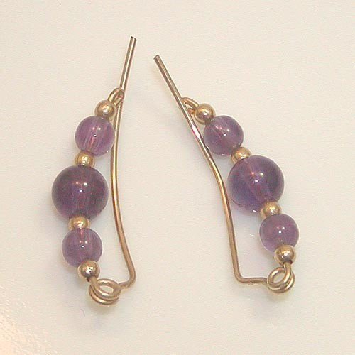 Amethyst Beads Ear Climbers - February Birthstone - Ear Sweep 16