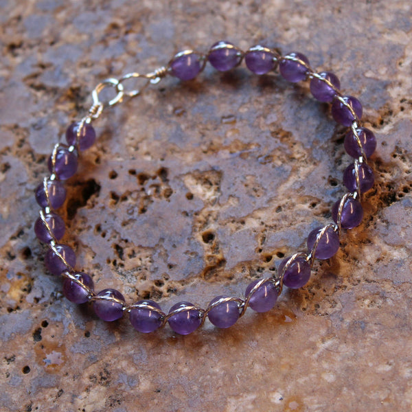 Amethyst Beads Sterling Silver Outline Twist Wire Bracelet