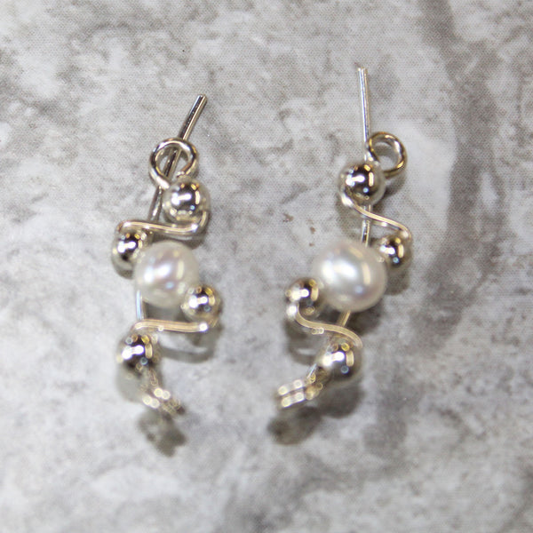 Freshwater Pearls Sterling Silver Wire Ear Sweeps - June Birthstone - Ear Sweep 9