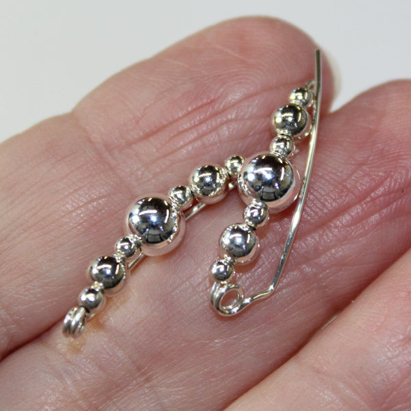 Smooth Sterling Silver Beads Ear Climbers - Ear Sweep 16