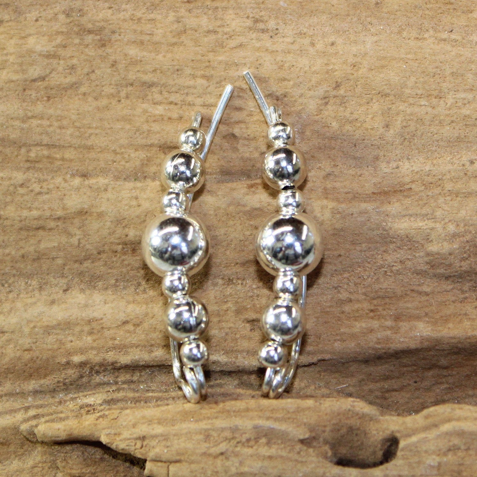 Smooth Sterling Silver Beads Ear Climbers - Ear Sweep 16