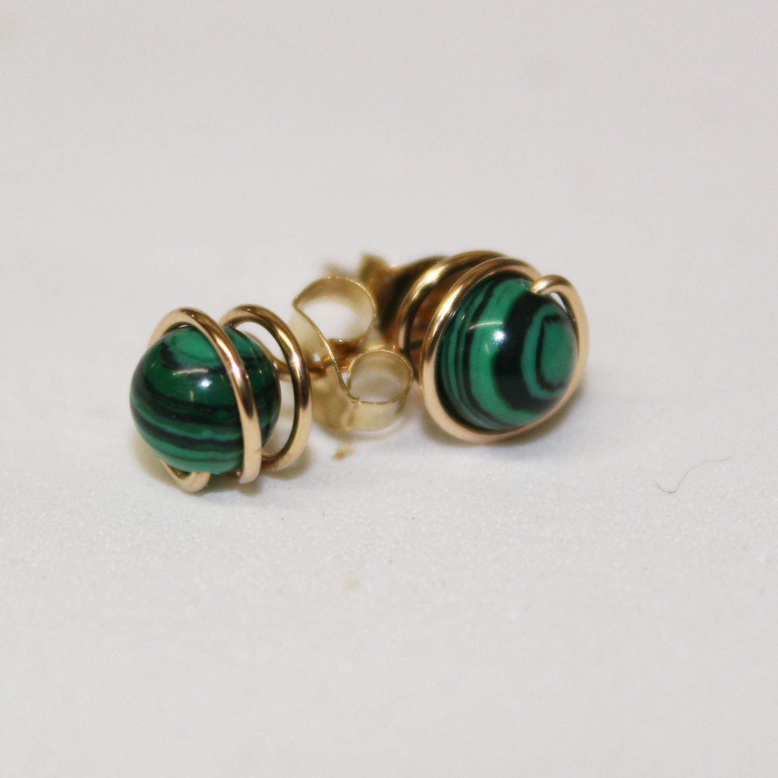 6mm Malachite Bead Wirewrapped Post Earrings