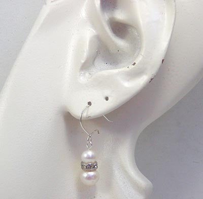 Freshwater Pearl and Crystal Dangle Earrings - June Birthstone