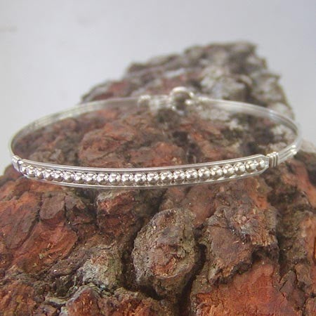 Sterling Silver Tiny Beads Wire Wrapped Stackable Bracelet