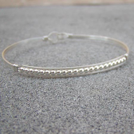 Sterling Silver Tiny Beads Wire Wrapped Stackable Bracelet