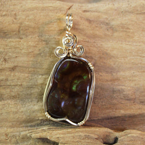 Glowing Fire Agate 14kt Gold Filled Wire Wrapped Pendant