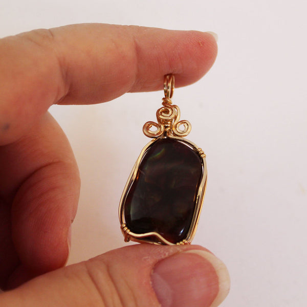 Glowing Fire Agate 14kt Gold Filled Wire Wrapped Pendant