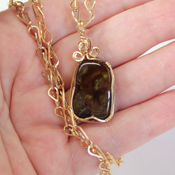 Glowing Fire Agate 14kt Gold Filled Wire Wrapped Pendant