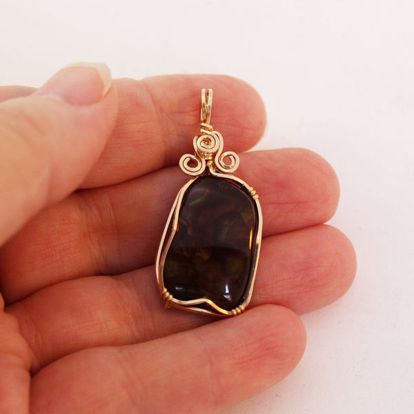 Glowing Fire Agate 14kt Gold Filled Wire Wrapped Pendant