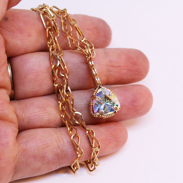 Brilliant Mercury Mist Cubic Zirconia Gold Filled Wire Wrapped Pendant