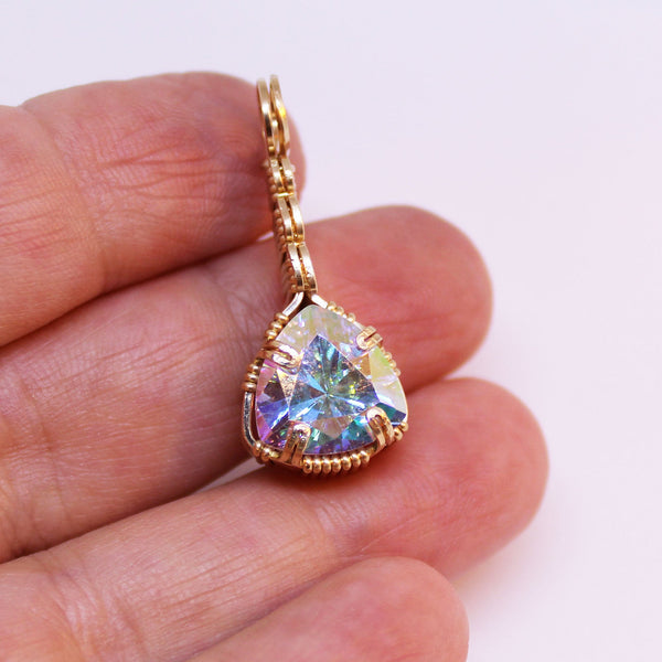 Brilliant Mercury Mist Cubic Zirconia Gold Filled Wire Wrapped Pendant