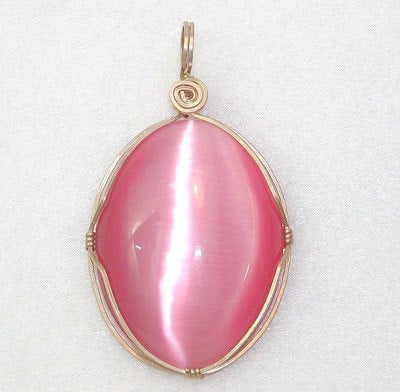 Pink Fiber Optics Cat's Eye 14kt Gold Filled Wire Wrapped Pendant