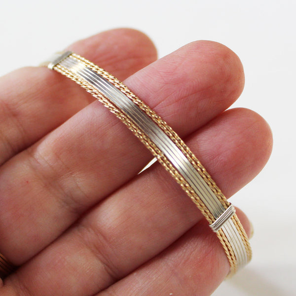 Two-Tone Sterling Silver & Gold Filled Wire Wrapped Bracelet  TTSSSSTT