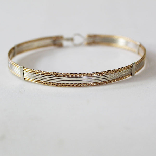 Two-Tone Sterling Silver & Gold Filled Wire Wrapped Bracelet  TTSSSSTT