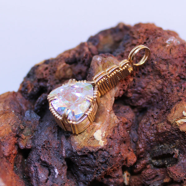 Brilliant Mercury Mist Cubic Zirconia Gold Filled Wire Wrapped Pendant