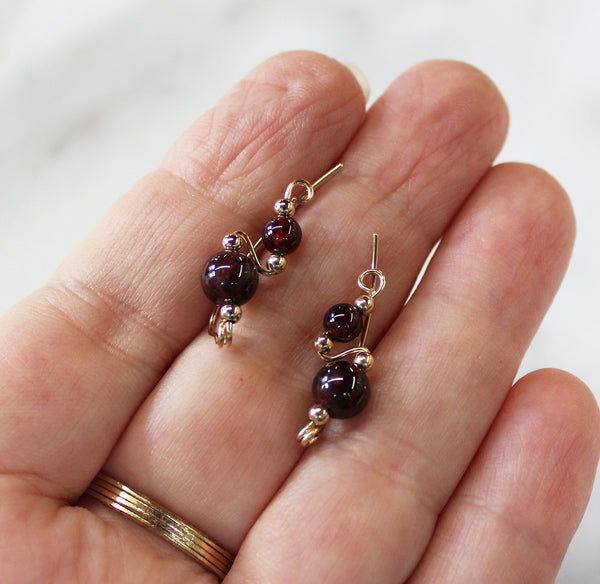 Deep Red Garnet Beads Ear Sweeps - January Birthstone - Ear Sweep 17