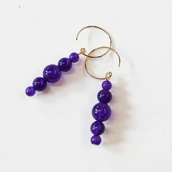 Amethyst Beads Graduated Dangle Earrings - February Birthstone