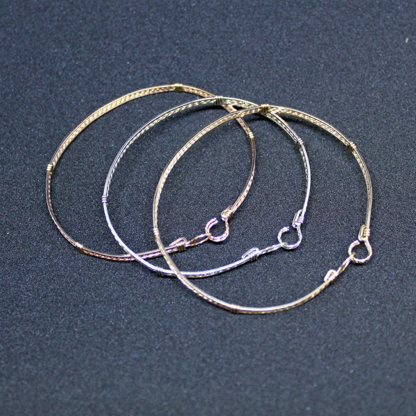 Rose Gold, Yellow Gold & Sterling Silver Thin Wire Wrapped Stackable 3 Bracelets Set - STTS