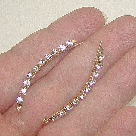 Sparkling White Rhinestone Long Gold Filled Wire Ear Sweeps